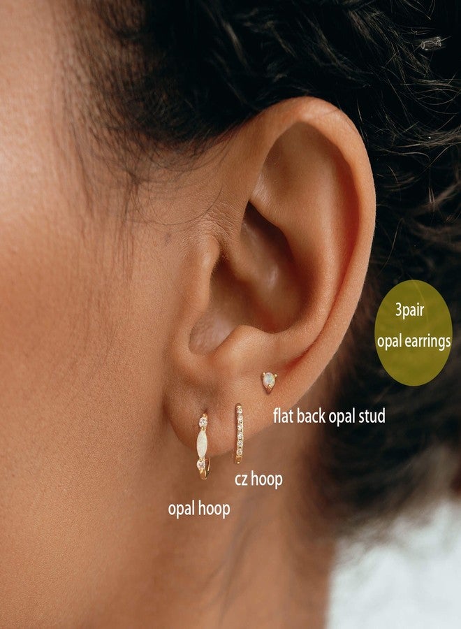 Ewrkbrㅤ Ewrkbr Opal Earrings Set for Women,14K Gold Plated Flat Back Cartilage Earring Stacks Hypoallergenic Dainty Small Hoop Huggie Earrings for Women Trendy Cute Helix Piercing Jewelry Sets - Image 2